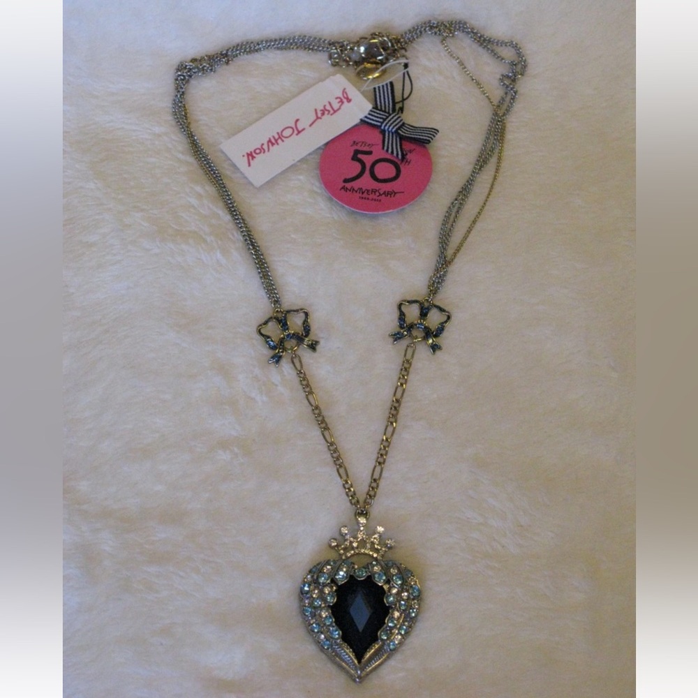 Betsey Johnson 'Winged Heart' 50th Anniversary Sapphire Blue Jewel Necklace NWT